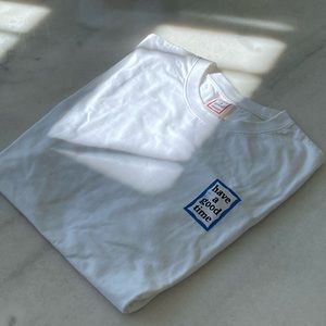 SALE 🍂 White Have A Good Time Tee with Blue Logo - Size L Men